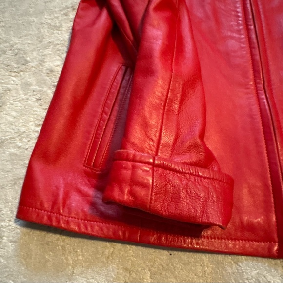Vintage Red Genuine Leather Zip Front Made in Italy Jacket Size Medium - Picture 6 of 9